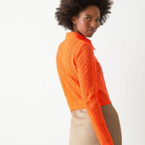 𝅺& OTHER STORIES Women's Fitted Lace Shirt Orange - Picture 3 of 4